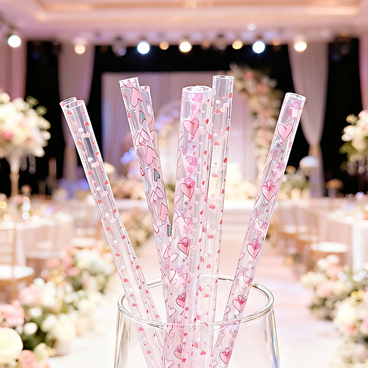 

Pink Romantic Valentine's Wedding-Themed Reusable Drinking Straw 9 Inches Ideal for Thick Juices, Milkshakes, and Smoothies