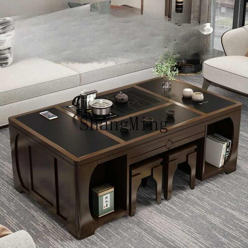 

SM automatic solid wood lifting Kung Fu home coffee table simple multi-functional tea office