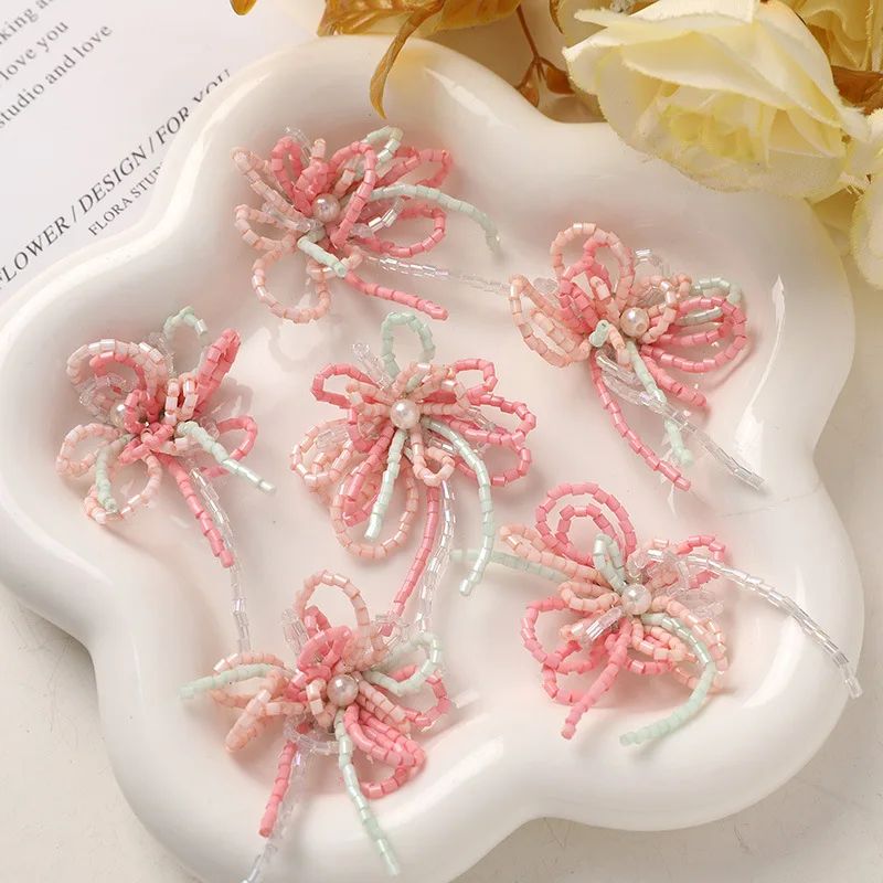 1 Piece Seed Bead Tassel Flower Shoe Decoration Clear Crystal for Clogs DIY Spring Fairy Style Lightweight Premium Youthful