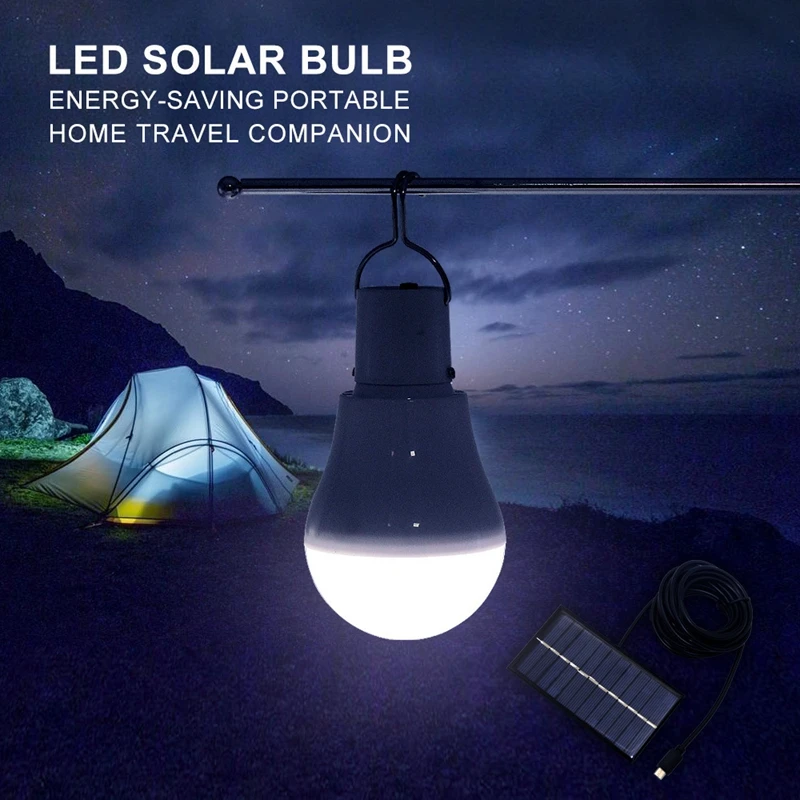 2/1 Pcs Outdoor Solar Powered Bulb Lamp LED Solar Camp Light With Hook Portable Rechargeable Lamp Tent Emergency Lighting