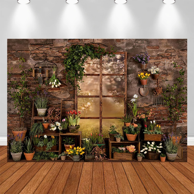 

LS Photography Background Green Plants Floral Window Kids Birthday Party Cake Smash Portrait Decor Backdrop Photo Studio