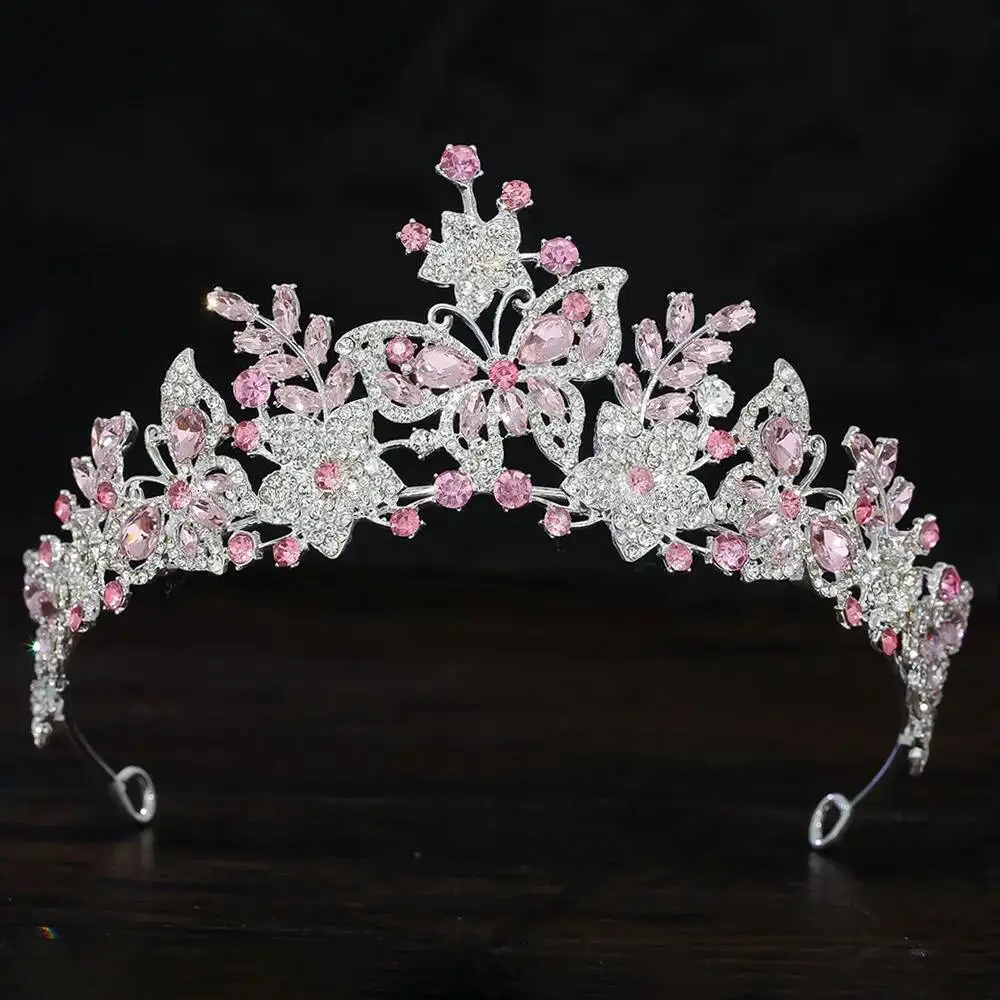 Butterfly Floral AB Color Crystal Women Crown For Pageant Rhinestone Princess Diadem Wedding Hair Accessories Tiaras Jewelry