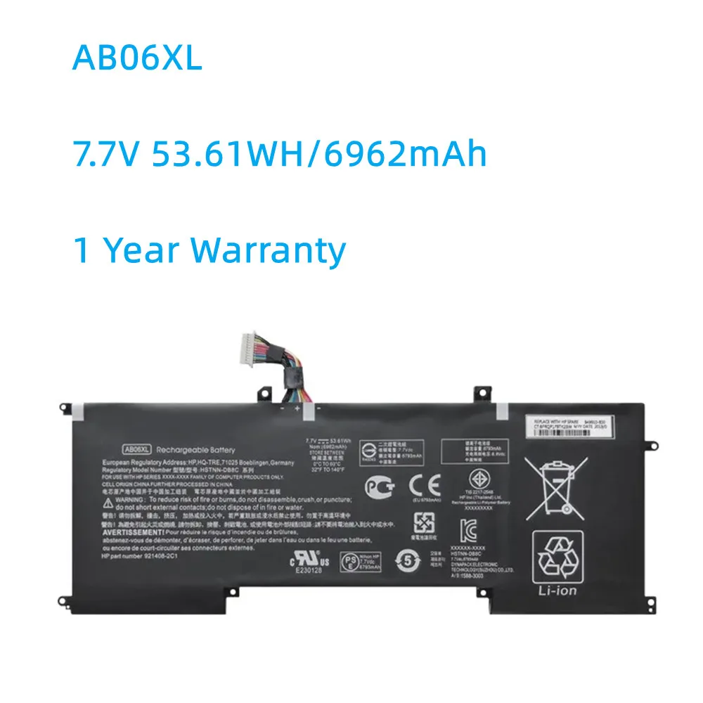 

Аккумулятор AB06XL 7,7 В 53.61 Втч для HP ENVY 13-AD019TU 13-AD020TU 13-AD106TU 13-AD108TU TPN-I128 921408-2C1 921438-855