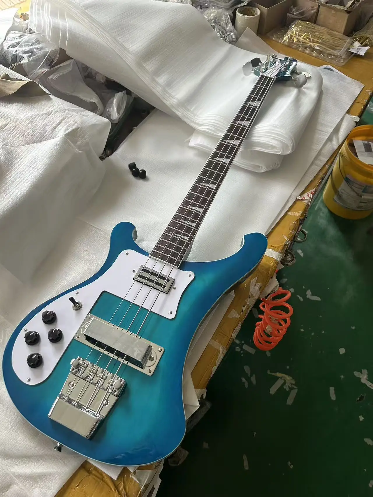 Custom 4003 Left Hand 4 String Electric Bass Guitar Blue Gradient Body Chrome Hardware view 6
