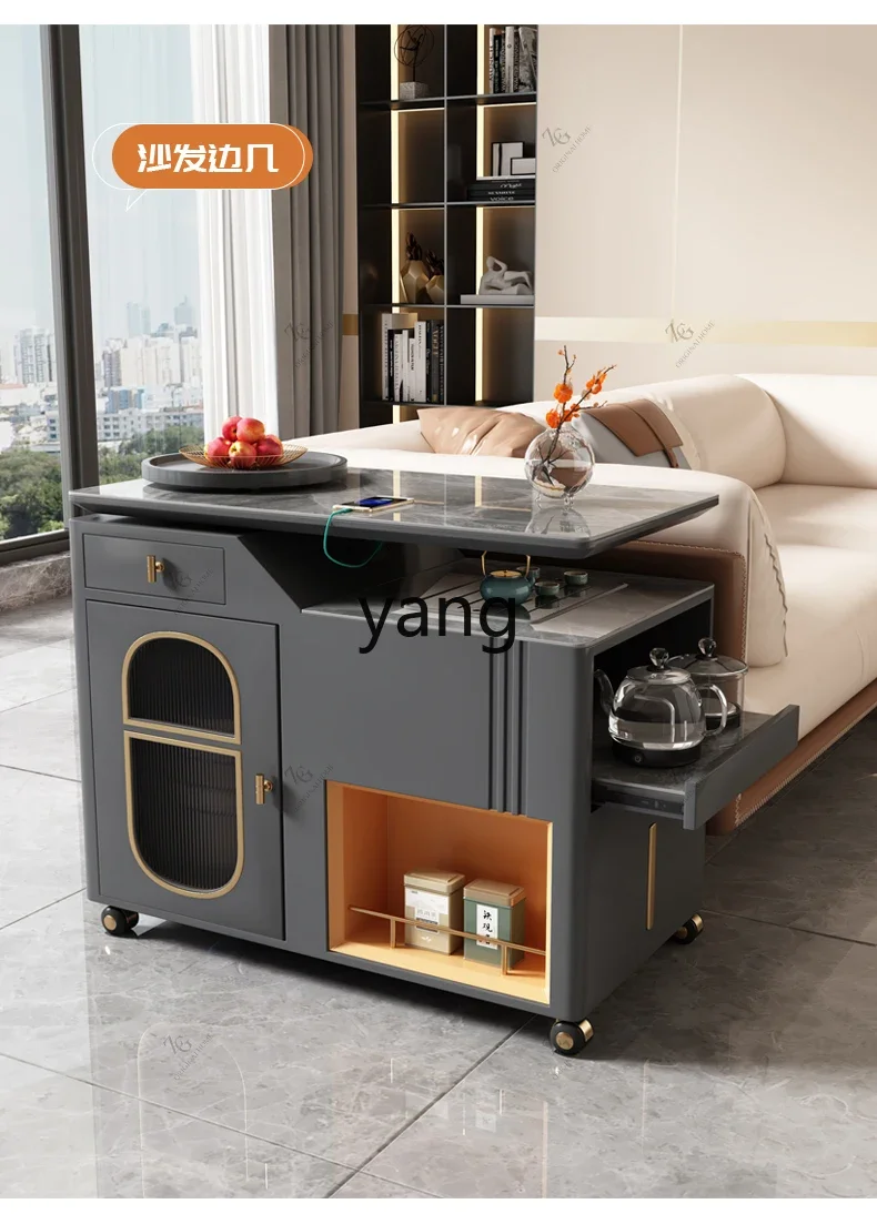 LMM balcony rock slab tea cart modern light luxury mobile tea table multi-functional rotating tea table