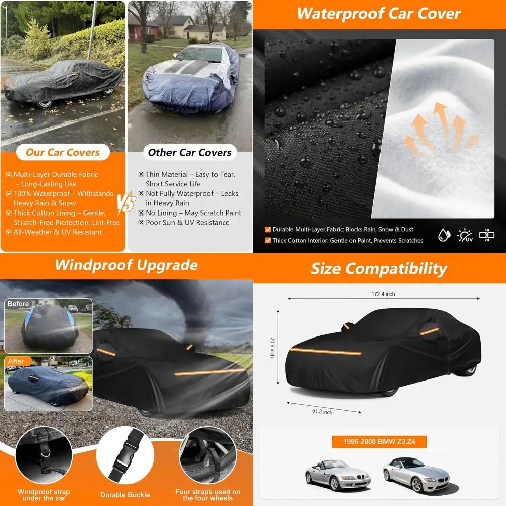 

Universal Waterproof 210D Oxford & Cotton Outdoor Car Cover, Heavy Duty All Weather Windproof Full Car Cover for Sports Cars 199