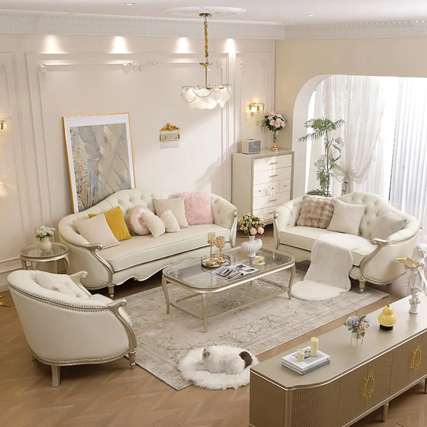 CX light luxury flannel sofa combination high-end living room modern simple furniture three-person sofa
