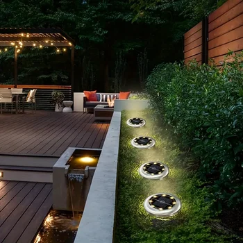 8 Pcs 8LED Solar Power Disk Light Outdoor Garden Solar Underground Light Deck Light Spotlight Buried Solar Led Lamp 2