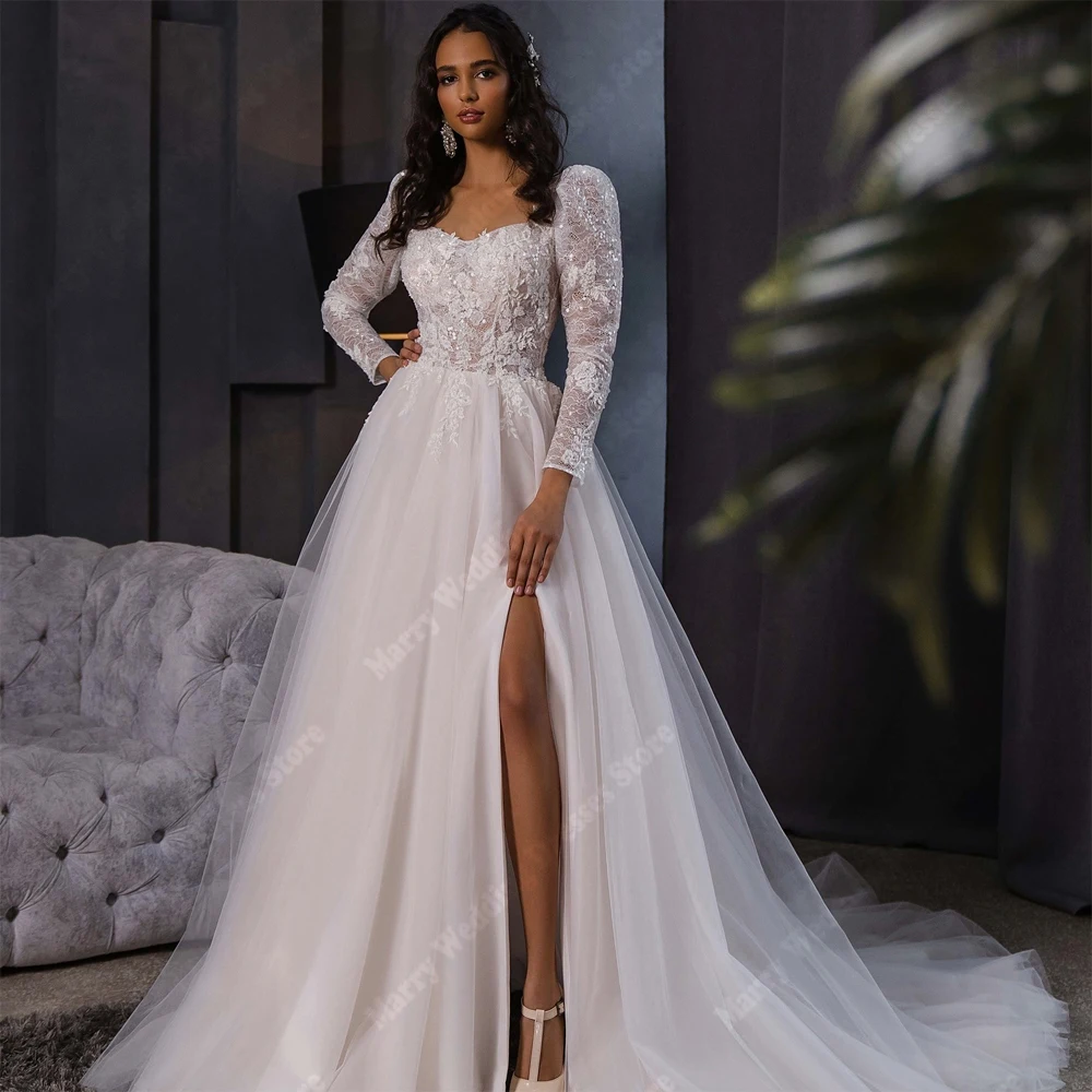 

2025 Fascinating A-Line Women's Wedding Dresses Modern Elegant Lace Flower Printing Bridal Gowns Party Backless Robes De Mariee