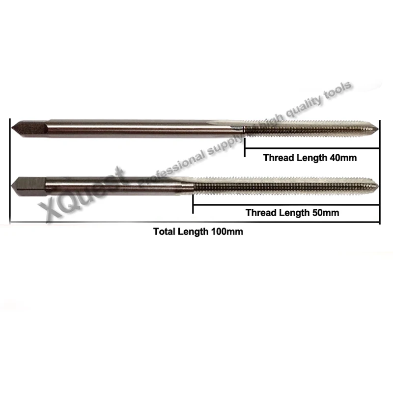 XQuest HSS Long Thread Shank Hand Taps M3 M4 M5 M6 M8 100MM 40MM 50MM Thread Length Straight Flute cutting extended handle tap