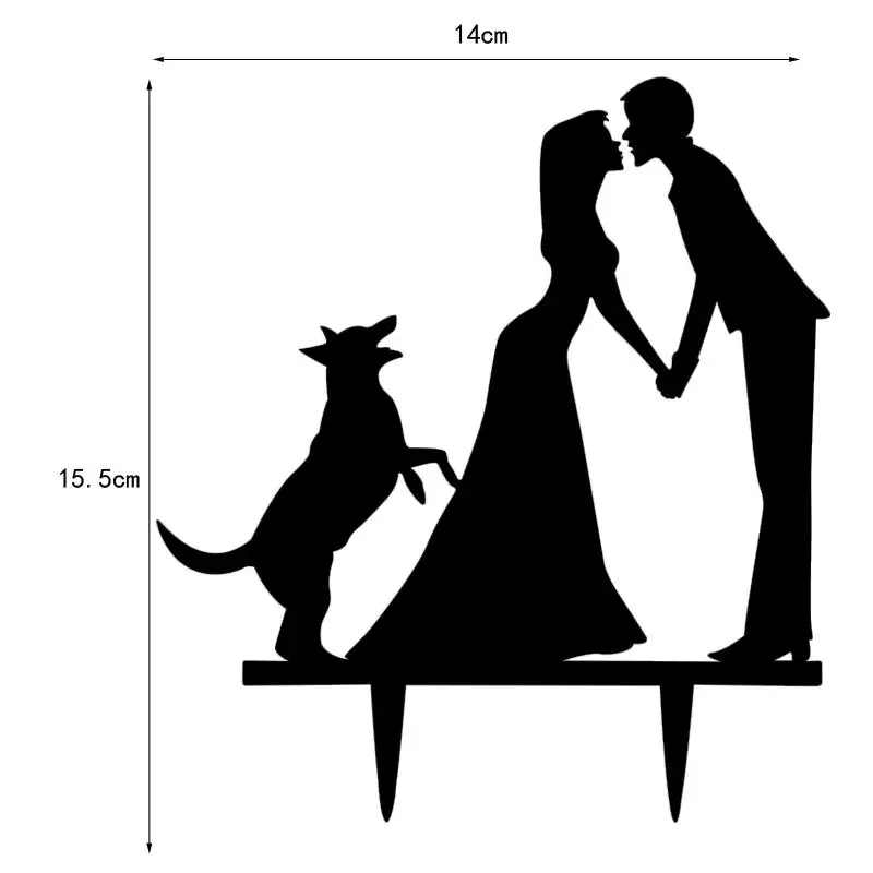 Décoration de gâteau de mariage romantique avec chien, silhouette en acrylique, 3 paquets-6 paquets