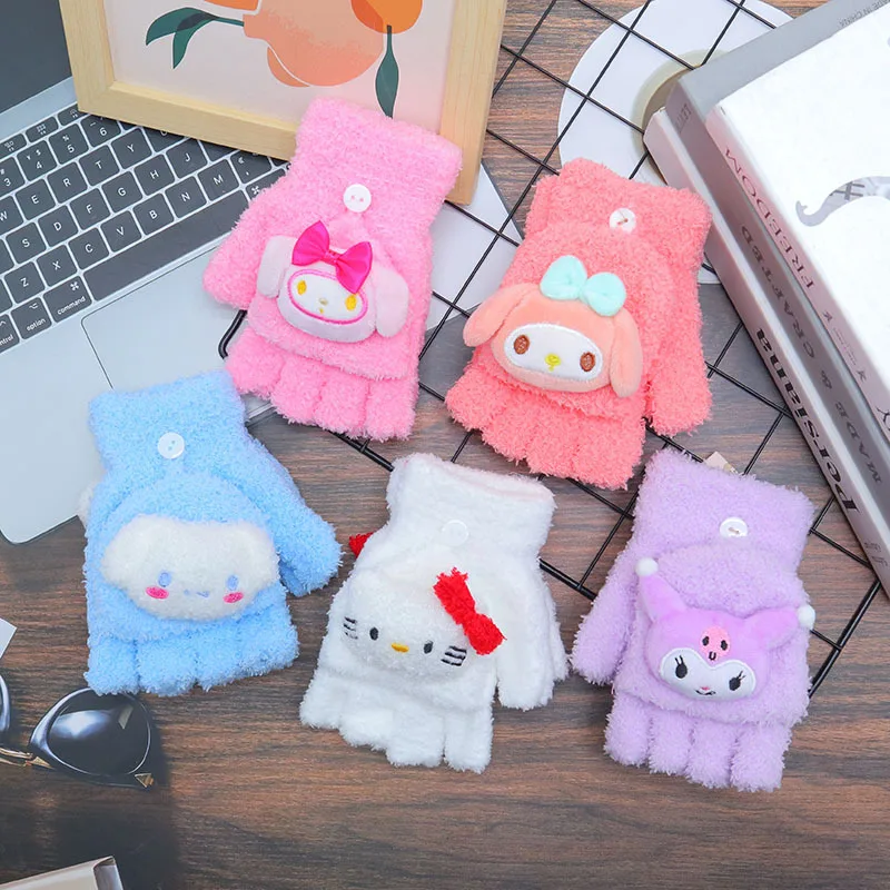

8-18years for Hellokitty Gloves Cartoon Warm Kuromi Children Toddler Knitted Gloves Outdoor Keep Warm Gloves Girl Christmas Gift
