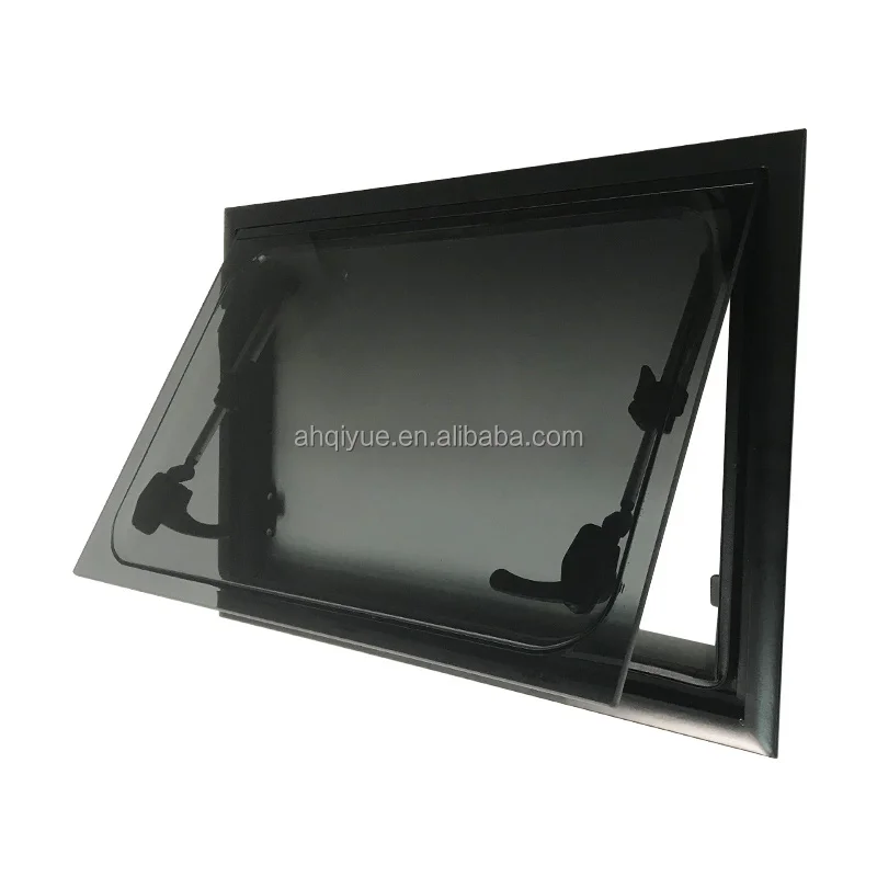 Double Glazed Right Angle Flat Window Black Frame Gray Glass Adjustable Thickness 1200x500mm