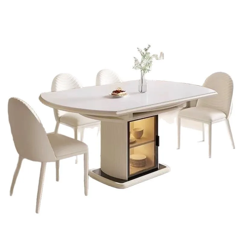 

rock slab dining table household small apartment retractable square with induction cooker solid wood dining table