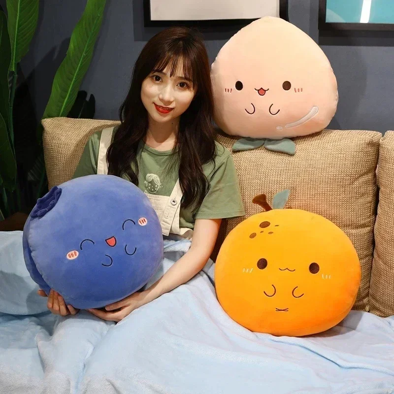 Juguete de peluche de 38cm, muñeco de fruta suave de dibujos animados, almohada bonita de melocotón y arándanos naranja, decoración de dormitorio, regalos de cumpleaños y Navidad para niños