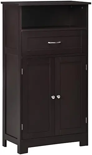 

Modern Bathroom Floor Cabinet, Free Standing Cupboard, Linen Cabinet with Drawer and Adjustable , White