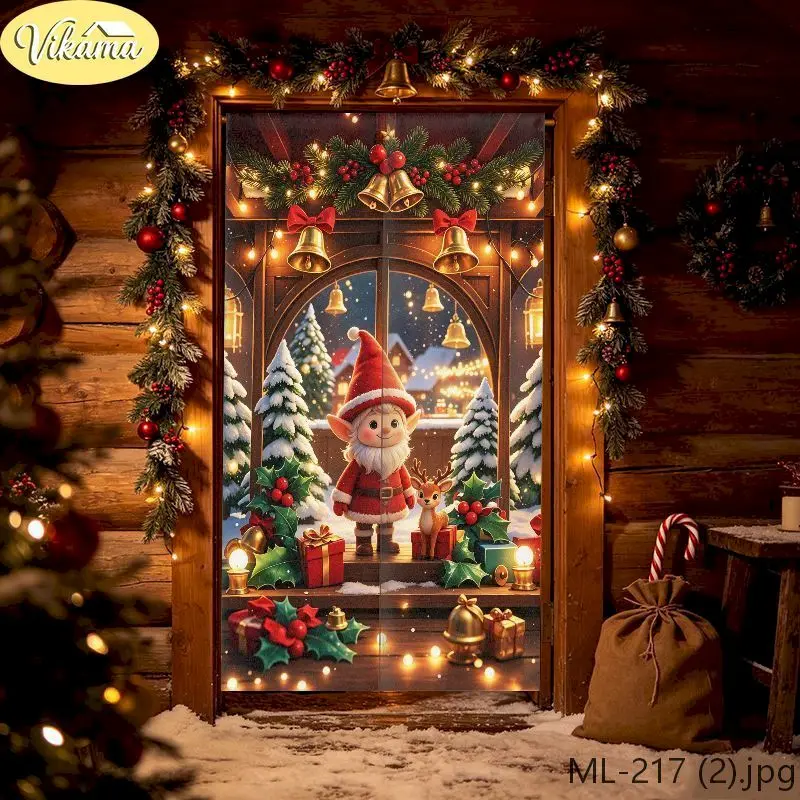 VIKAMA Christmas Cat & Window Door Curtain, 6 Designs, Polyester Noren Doorway Cover for Home