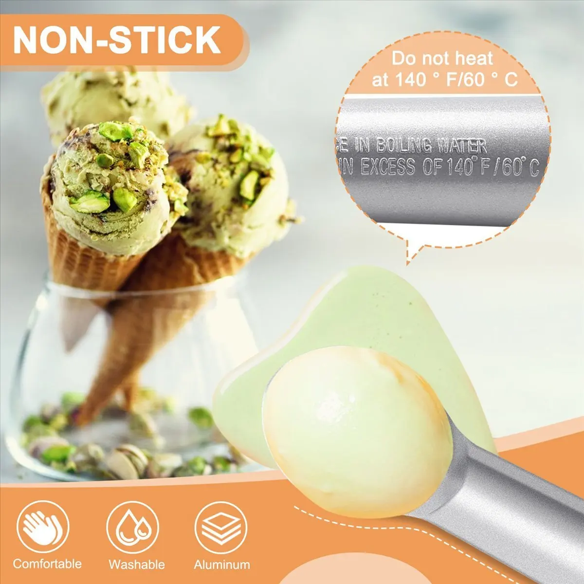 finefine 1pcs Aluminum Ice Cream Scoop Non-Stick Anti-Freeze Spoon Dipper Craft Kitchen Tool