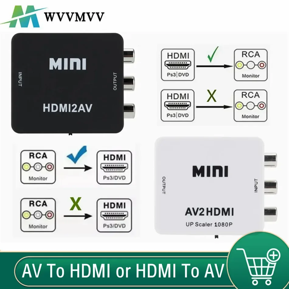 Caja Convertidora de vídeo compatible con HDMI, adaptador compatible con AV, RCA, CVSB, L/R, NTSC, PAL, HD, 720P/1080P, AV, RCA a HDMI