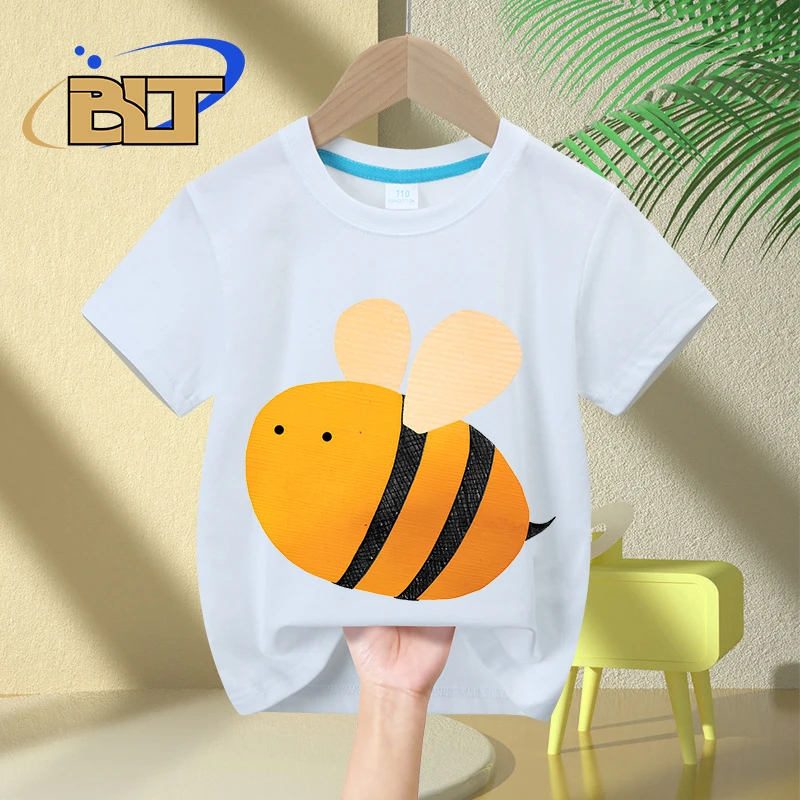 Camiseta con estampado de Little bee para niños, tops casuales de manga corta de algodón puro, regalos para niños y niñas, Verano