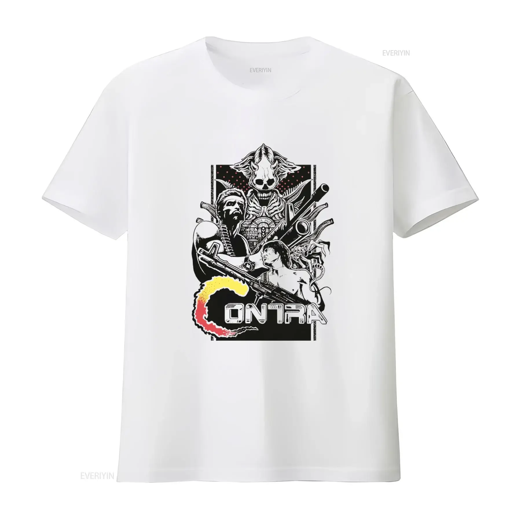 Camiseta Masculina Contra Nes Characters Retro Cool Game, Estilo Vintage Lavado, Streetwear Macio e Versátil, Moda Gráfica Casual