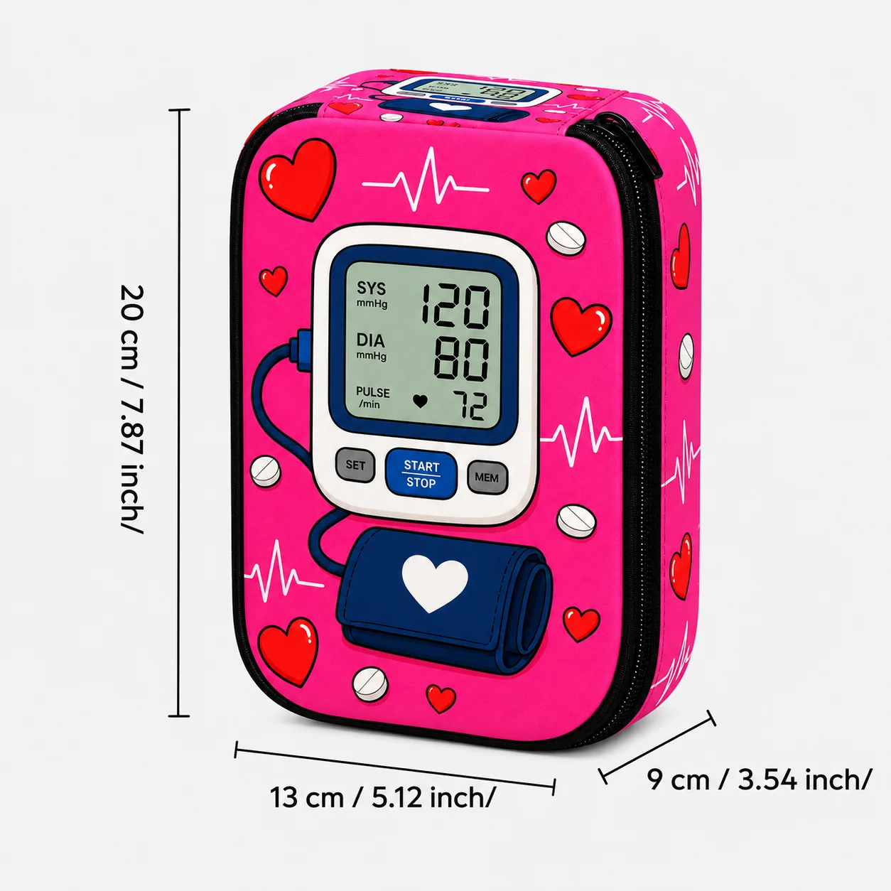 Blood Pressure Monitor Bag Printed Protective Storage Case Portable Home Health Device Organizer Travel Carry Pouch Accessories view 6