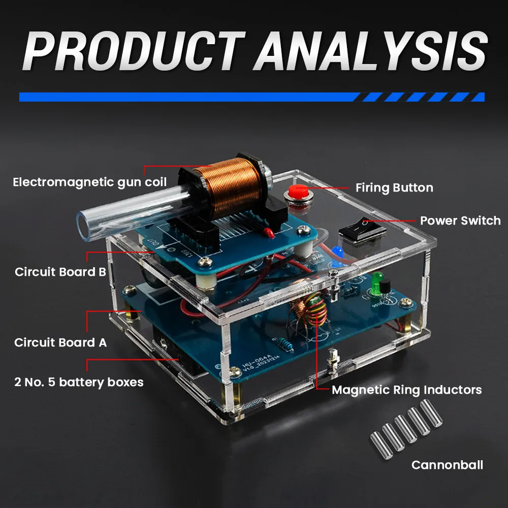 High Voltage Electromagnetic Gun HU-064 DIY Electronic Kit Coil Booster Module Circuit Making Acrylic Case Without Battery