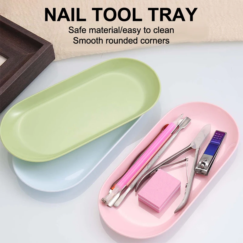 Nueva bandeja de plástico para almacenamiento de cosméticos, placa para equipo de decoración de uñas, bandeja ovalada para manicura, pinzas, bandeja de almacenamiento, herramienta para bandeja de uñas postizas