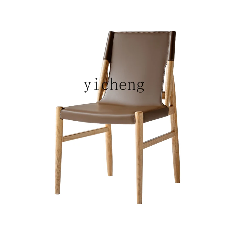 

Tqh Household Saddle Leather Dining Chair Raw Wood Chair High-End Hotel Meeting Negotiation Solid Wood Chair