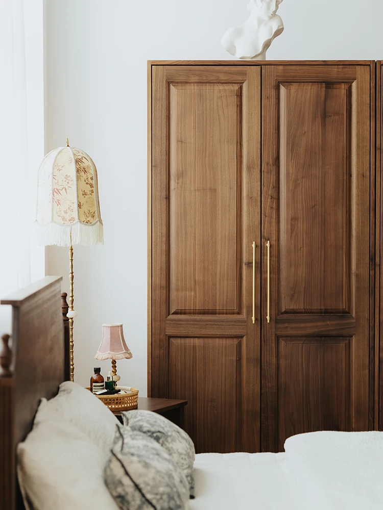 LH solid wood home bedroom black walnut storage storage door simple wardrobe