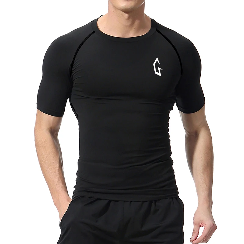 New Print Short Sleeve Compression Shirts For Men Athletic Quick Dry T-Shirts Tops Gym Workout Rash Guards Baselayer Undershirts