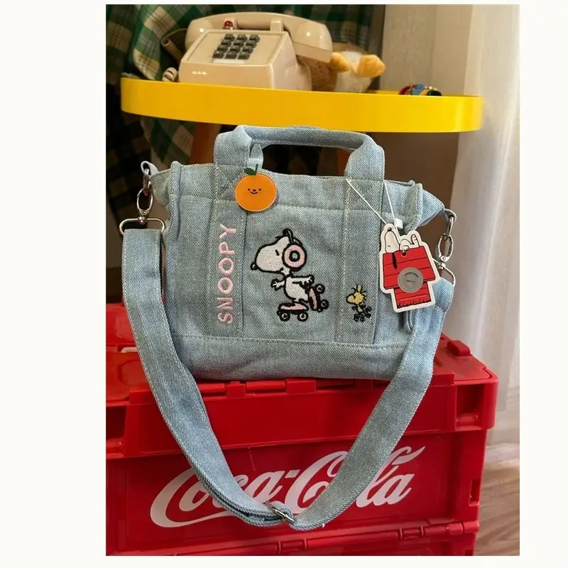 New Denim Embroidered Cute Snoopy Crossbody Bag Female Student Korean Shoulder Bag Japanese Large Capacity Handbag