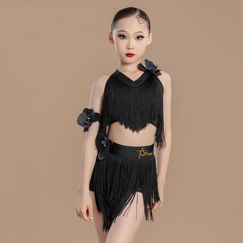 ملابس الرقص اللاتينية الفتيات هامش ملابس رقص شرابة القمم تنورة المنافسة فستان مجموعة اللاتينية ممارسة الرقص الملابس BL13938