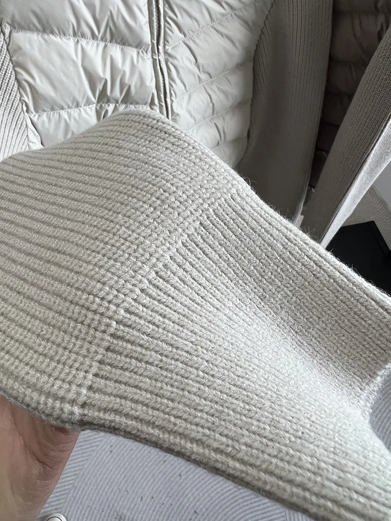 Piumino da donna europeo moda autunno e inverno Giacca dimagrante con giunture lavorate a maglia