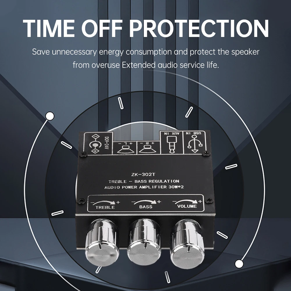 ZK-302T Bluetooth Audio Power Amplifier Board 30WX2 Stereo Sound Dual Channel 30W+30W With High/Low Tone Support APP Audio AMP