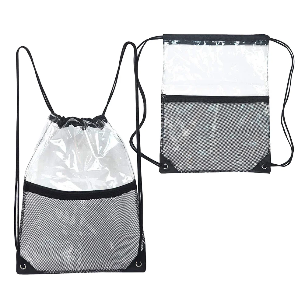 2Pcs Waterproof Drawstring Beach Bag Transparent Travel Pouch Clear Mesh Sports Bag for Gym Swimming Storage Organizer