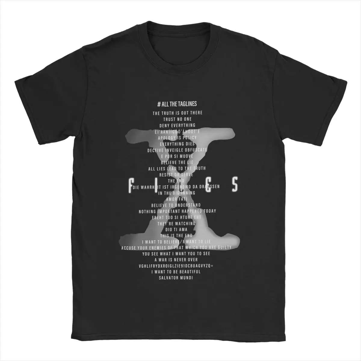 X Files All The Taglines Trust No One ufo aliens t shirt for men O Neck 100% Cotton T Shirt Short Sleeve Tees Plus Size Clothes