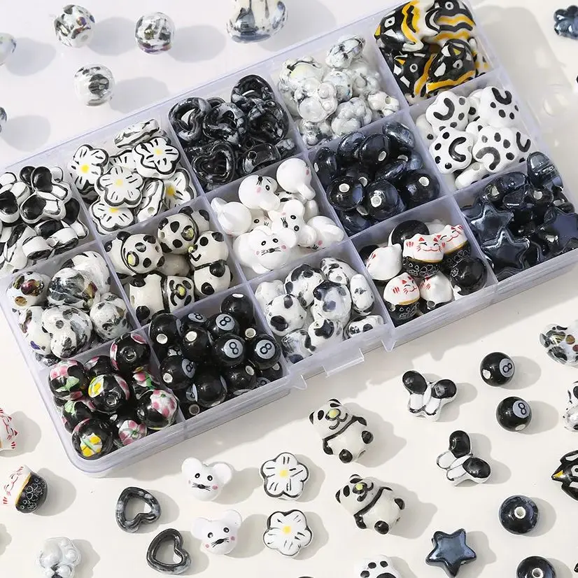 Black Series 3d Ceramic Bead Cartoon Shaped Bead String Diy Handmade Material
