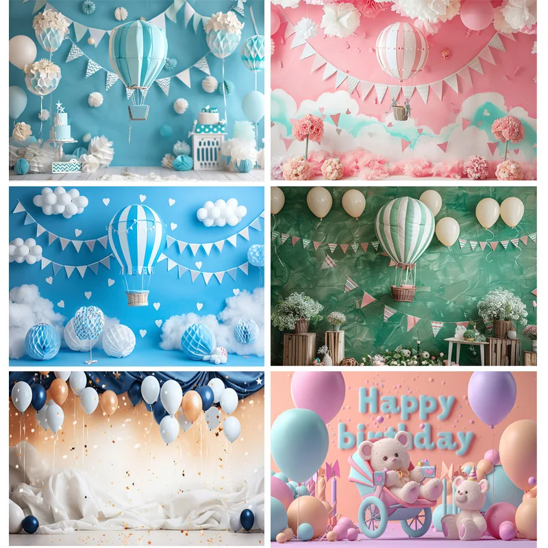 

Hot air balloon Happy Birthday Photography Background Football Floral Arch Rocket Soccer Baby Party Carrots Backdrops FB-08