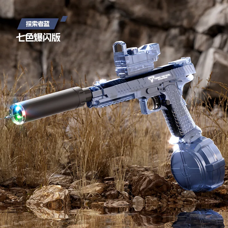 Pistolet à eau électrique aigle du désert entièrement automatique, jouets de tir, lumières clignotantes colorées, jouets de combat de piscine de plage pour enfants et adultes