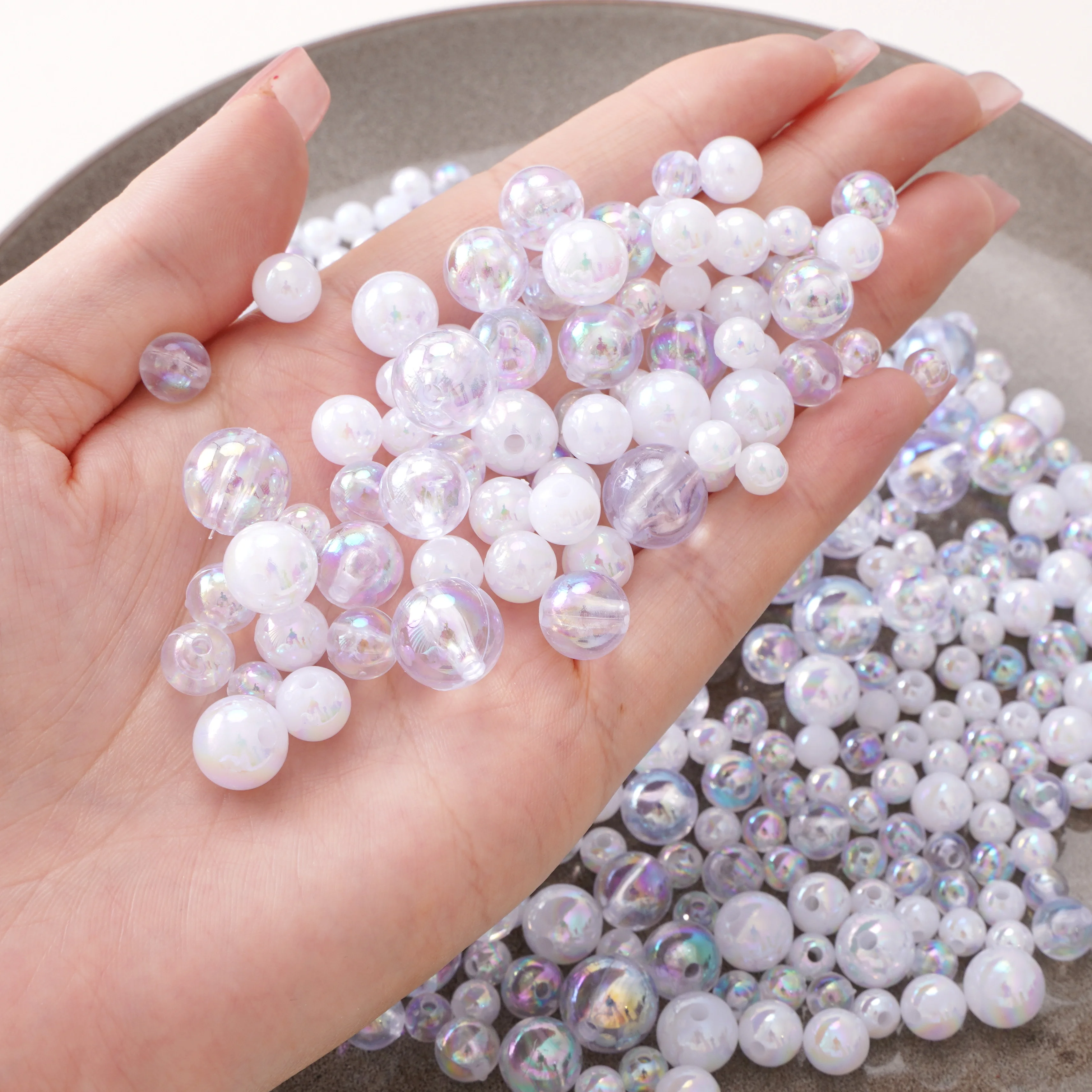 

6/8/10/12mm 30/50Pcs AB Color Acrylic Beads Clear/Solid Round Beads Loose Spacer Beads For Jewelry DIY Making Bracelets Necklace