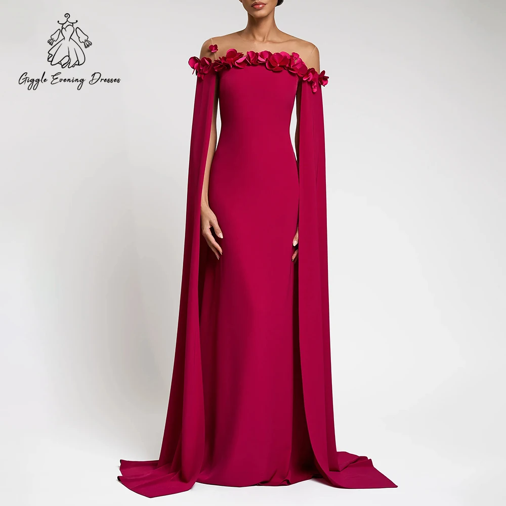 فساتين سهرة حمراء أنيقة من Giggle مزينة بالزهور الرائعة على شكل حرف a فساتين حفلات بطول الأرض حسب الطلب