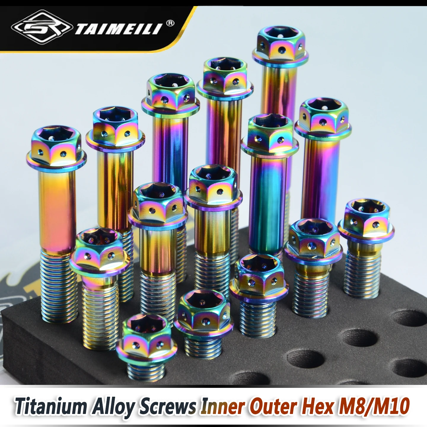 TAIMEILI Titanium alloy bolt GR5 flange head inside and outside hex head  rainbow color M8/M10x20-75mm motorcycle modify