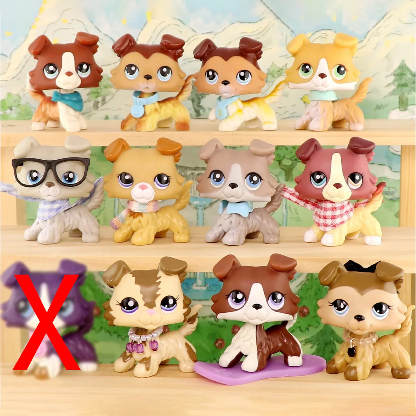 11 PCS Mini Pet Shop Dogs Collie Set Collectable Kids Gift Rare Bobble Toy