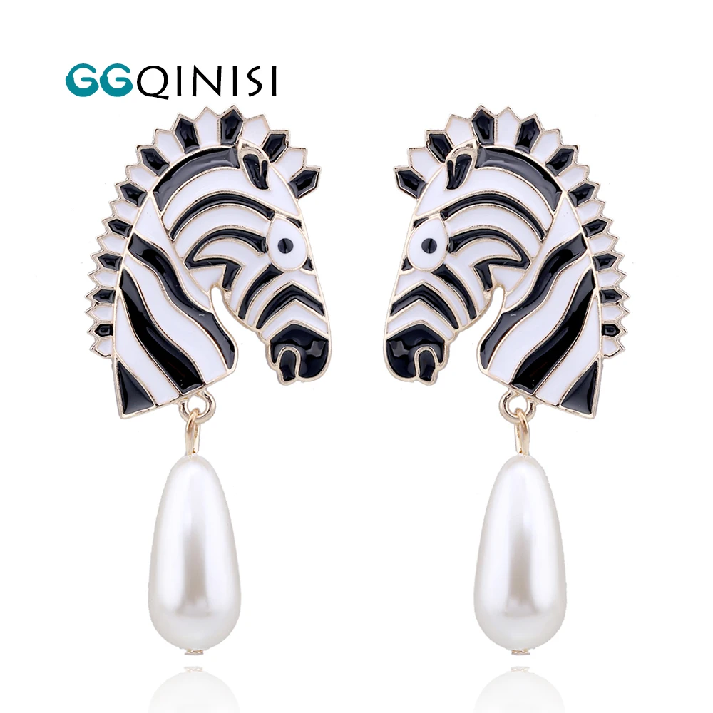 New Arrivals Statement Zebra Style Drop Earrings Large Size Animal Enamel Colorful Earrings for Women Fashion Earrings Jewelry