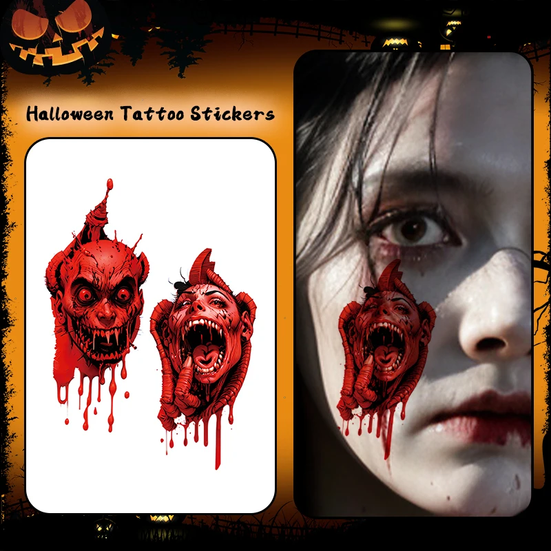 

Кровавый дьявол, 1 шт., ужасный макияж на Хэллоуин, временные тату-наклейки, для вечеринок и ролевых игр на Хэллоуин, подходит для лица.