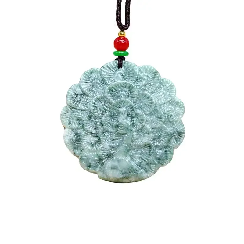 

Burmese Jade Peacock Pendant Amulets Natural Jewelry Necklace Gemstone Stone Emerald Green Vintage Jadeite Carved Accessories