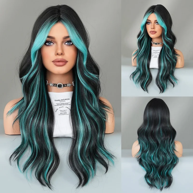 Long wavy hair with parted bangs synthetic fiber high-temperature hairpiece