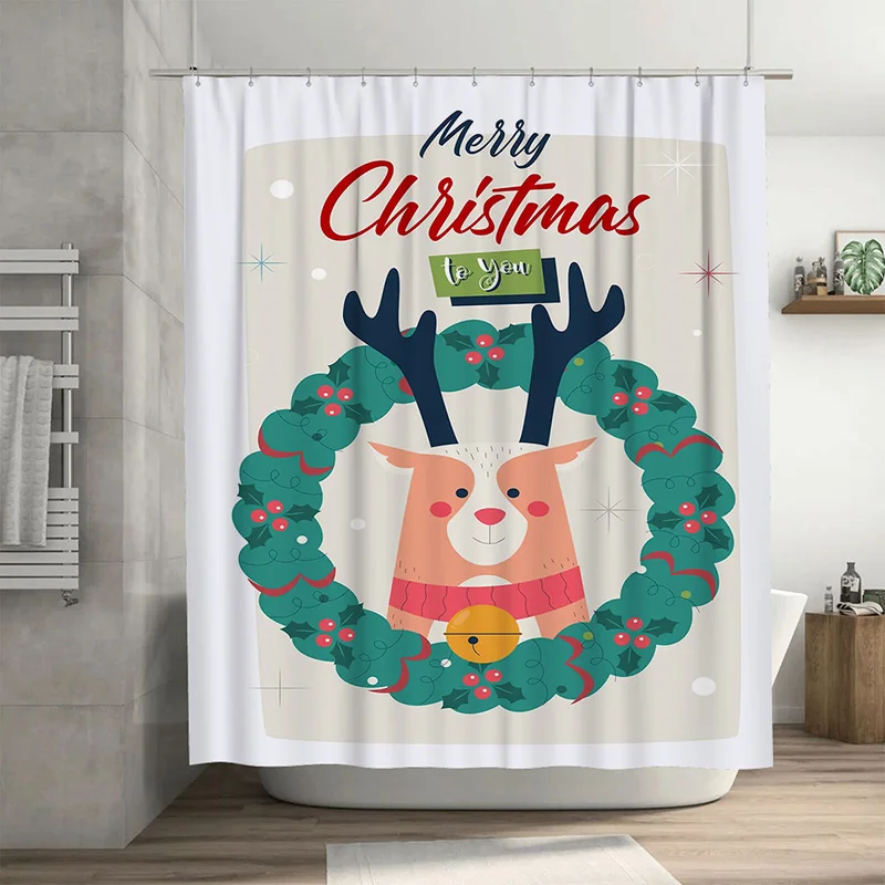 

Очаровательный рождественский декор для ванной комнаты Tuniu, праздничная занавеска для душа, милый дизайн с оленями, водонепроницаемая ткань, забавный домашний акцент