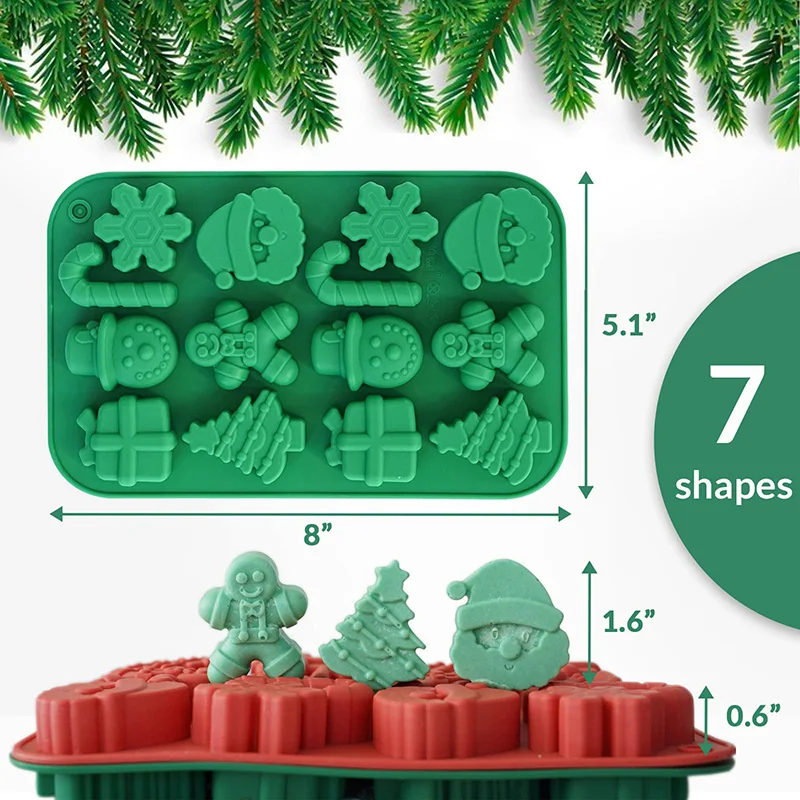 1pcsChristmas Silicone Chocolate Molds Candy Baking Moulds Handmade Snowflake Snowman Xmas Tree Gingerbread Man Santa Claus Mold